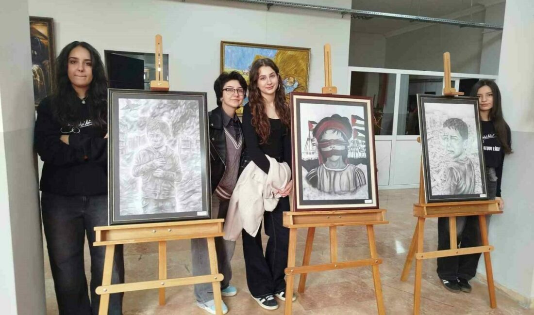 Bursa Zeki Müren Güzel Sanatlar Lisesi öğrencilerinin hazırladığı sergi, Gazze’deki